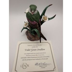 VIOLET GREEN SWALLOW By Lenox 2002 Garden Bird Collection Porcelain Figurine COA